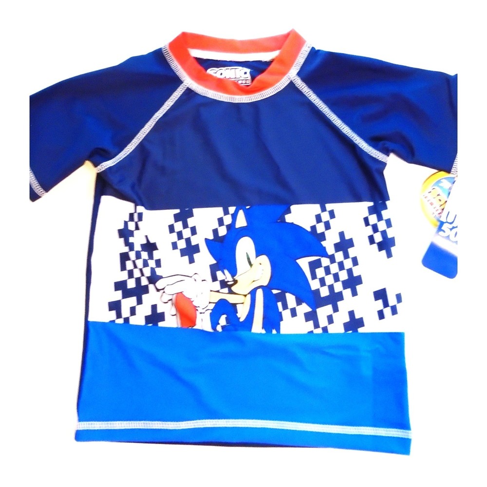 New Sonic Hedgehog SEGA XS UV Protector UPF +50 Wearable Sunblock Swim Top